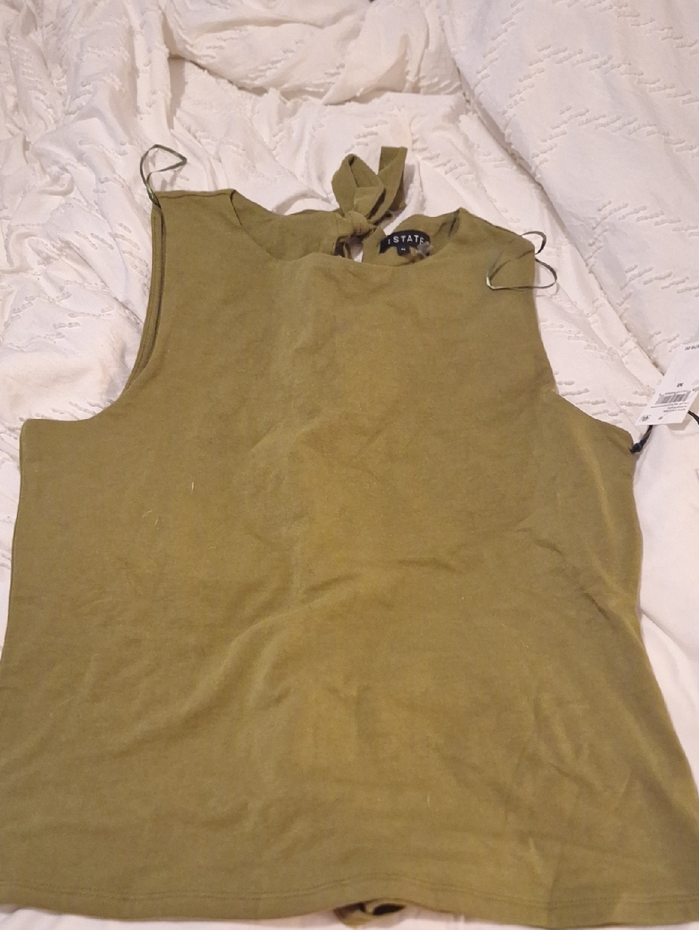 Tie-Neck Sleeveless Tank Top in Olive Green